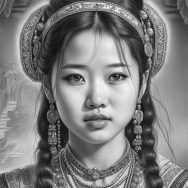 Азиатский портрет простым карандашом