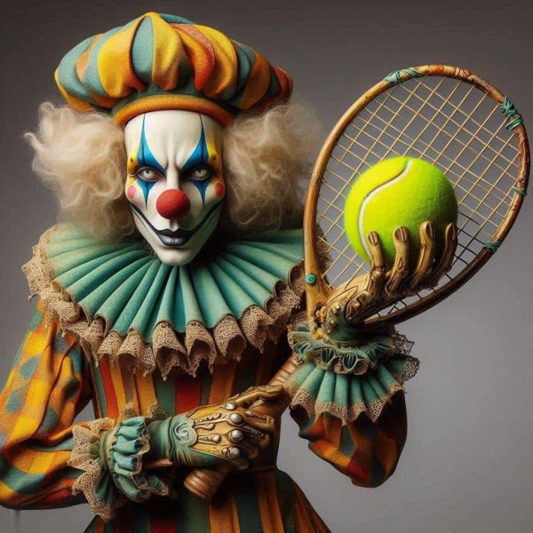Clown with a tennis ball- DALLE