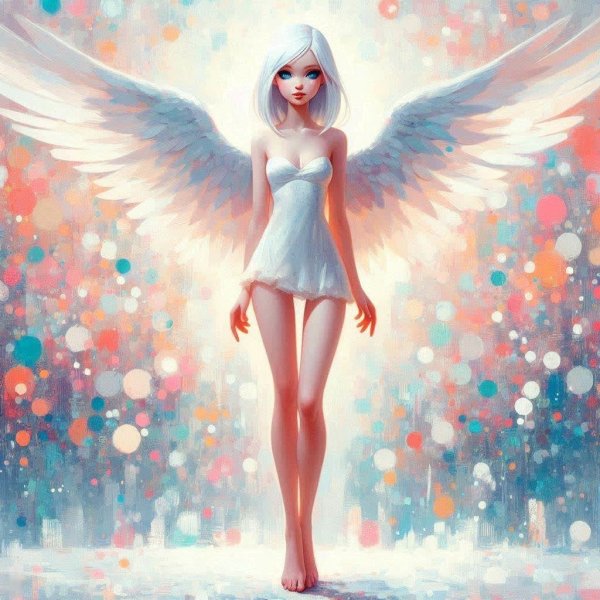 Девочка ангел с белыми крыльями, Dalle,