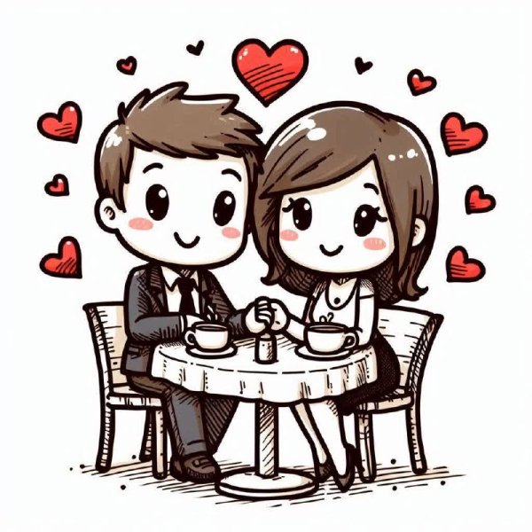 Счастливая пара в кафе: любовь на каждом шагу. dalle