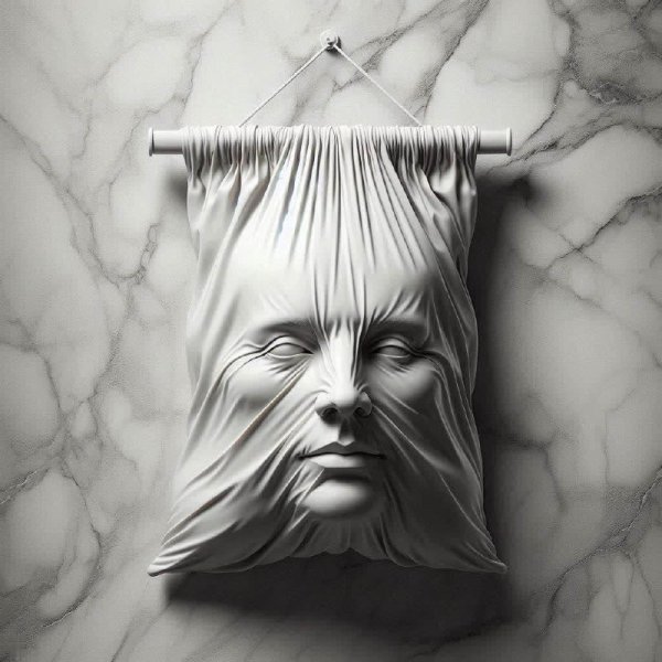 Скульптура лица в мешке: между реальностью и гиперреализмом. dalle