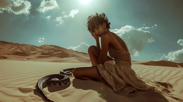 Оазисный эротизм: змей и мода в пустыне. midjourney