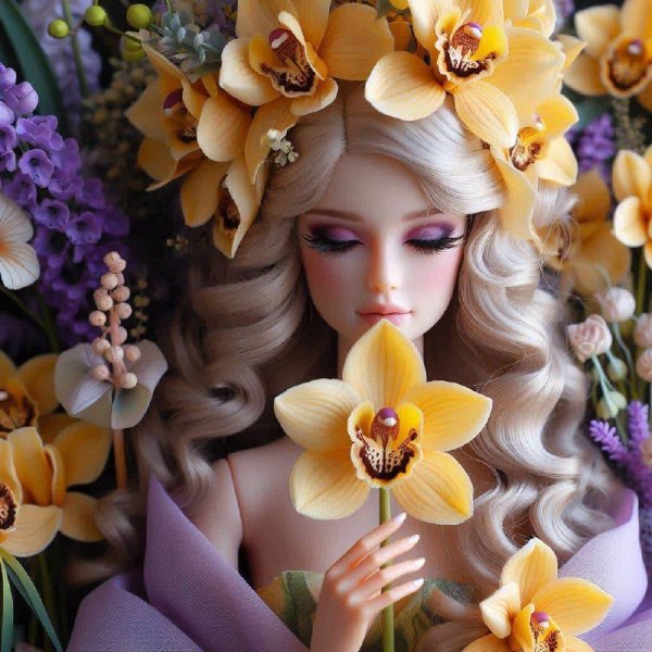 Барби в цветочной гармонии с орхидеями и жасмином. dalle