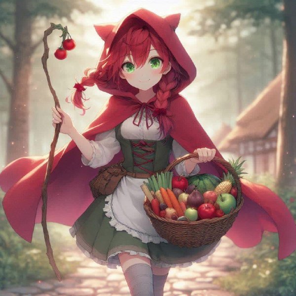 Девушка леса с красной косынкой в волшебном мире. dalle