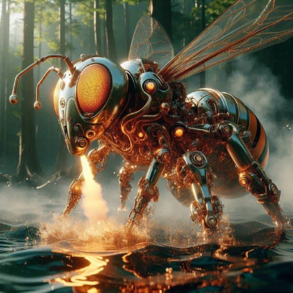 Битва за Голубую планету: Киборг-отряд против пчелиной армии. dalle