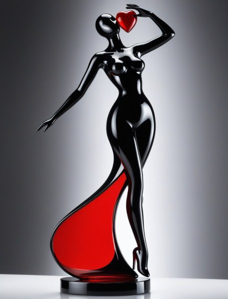 Красная женщина с черным сердцем: изящный танец реальности и абстракции. stable diffusion