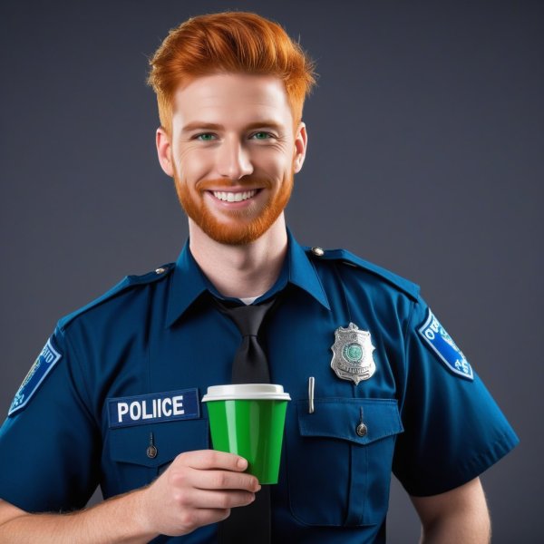 Смелый офицер с красными волосами и зелеными глазами в высоком разрешении. stable diffusion