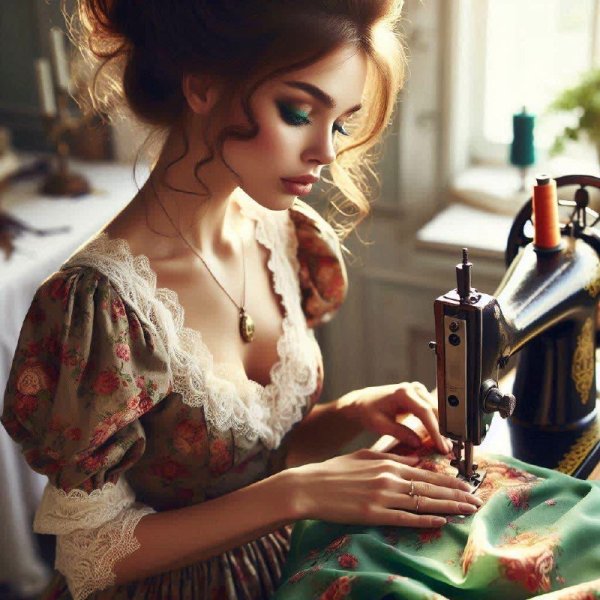 Креативная струна моды: пейзажное полотно с швейной машинкой. dalle