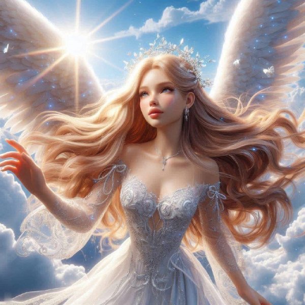 Ангел-красавица среди облаков. dalle