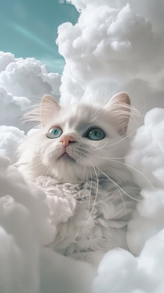 Белые облака из котиков: очаровательное фото в 4K. midjourney