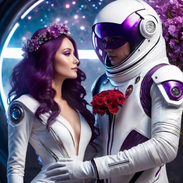 Космическая любовь: брутальный астронавт и инопланетная красавица. stable diffusion