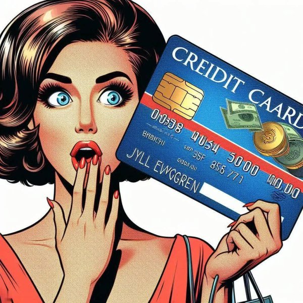Женщина и гигантская кредитная карта: удивление богатства. dalle