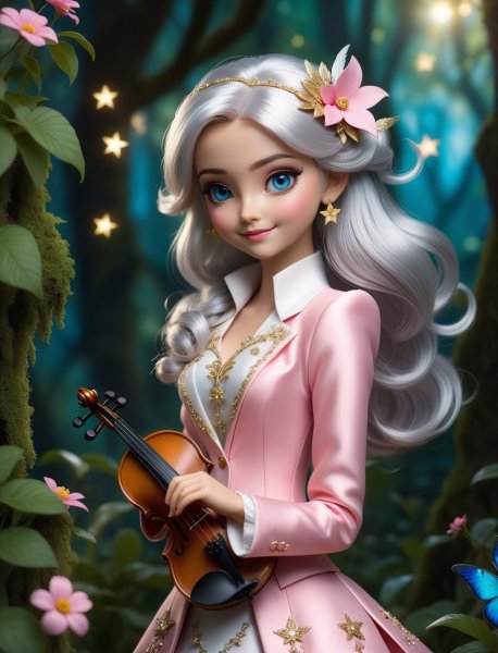 Подробнее о "Магическая принцесса леса: прелестная красавица в розовом платоке с золотыми перьями. stable diffusion"