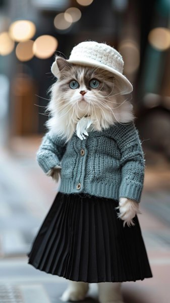 Подробнее о "Пушистый модный образ кошки в осенне-зимней одежде. midjourney"