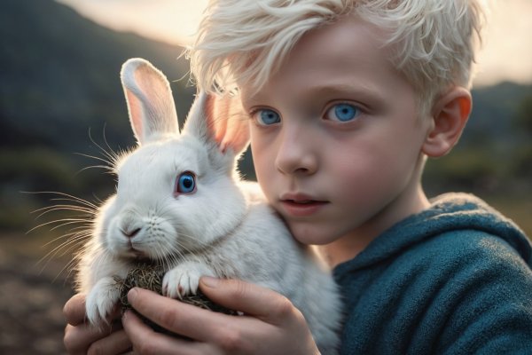 Белокудрый мальчик и кролик: портрет Анни Лейбовиц. stable diffusion