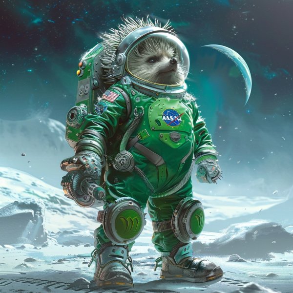 Ежик-космонавт: покоритель лунной поверхности. midjourney