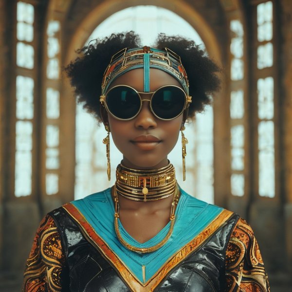 Молодая женщина в стиле Afrofuturismo. stable diffusion