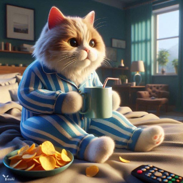 Кошачий киномарафон: уютный вечер с молоком и чипсами. dalle