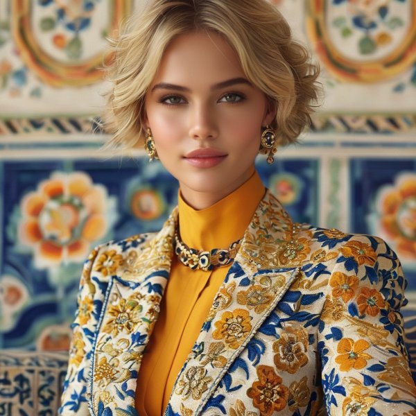 Элегантная блондинка в стиле Tory Burch. stable diffusion