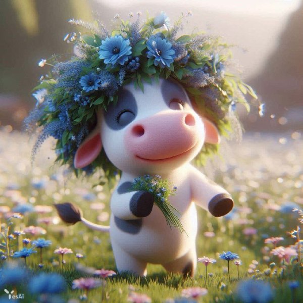 Магия луга: корова в цветочном раю. dalle