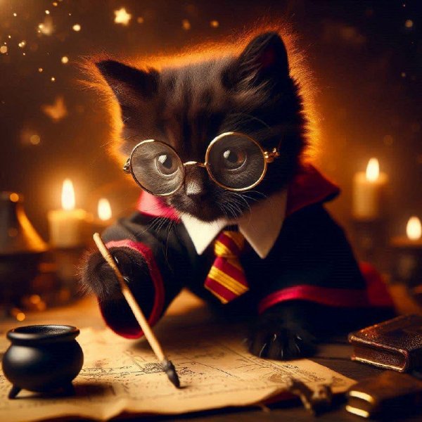 Маленький чародей в мини-плаще Gryffindor. dalle