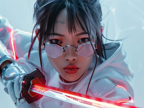 Ева из Stellar Blade: киберпанк-фехтовальщица. midjourney