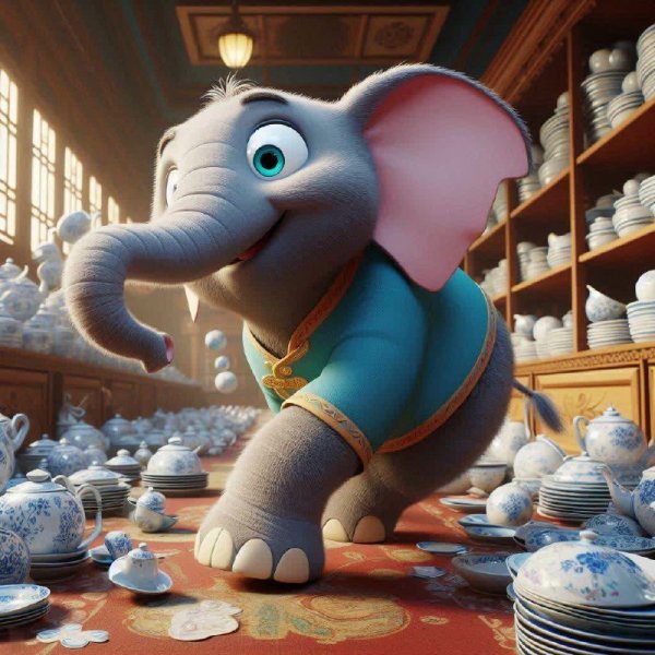 Разрушительный слон в мире посуды: анимация Pixar. dalle