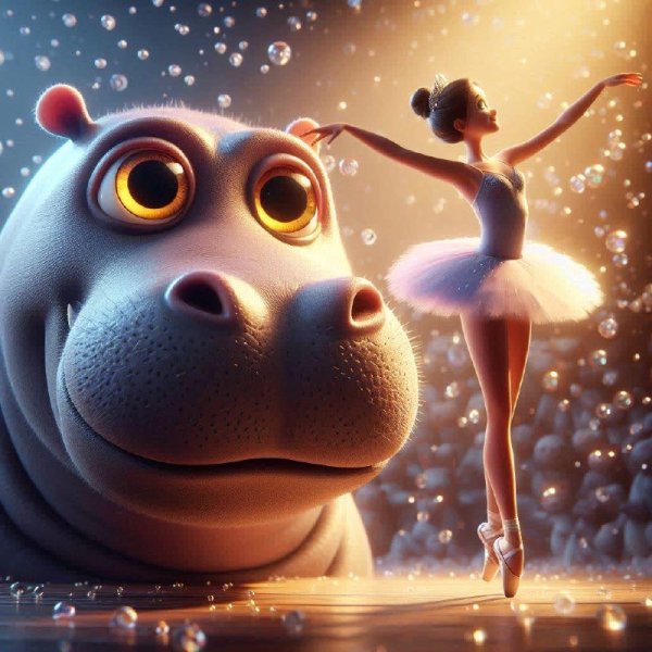 Бегемот и балерина: чудо изумления в стиле Pixar. dalle