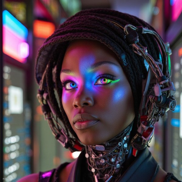 Андроид из будущего в стиле Afrofuturism. flux