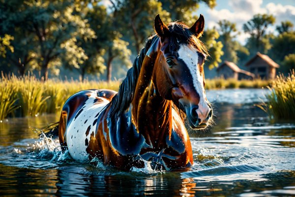 Великолепный конь в воде: фото Национального географического общества. stable diffusion