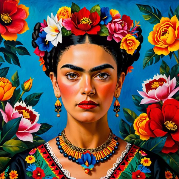 Frida Kahlo: портрет во власти цветов. stable diffusion