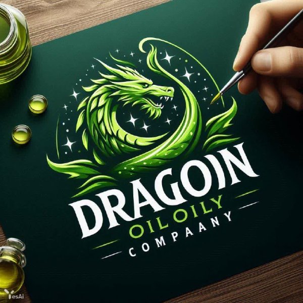 Логотип Dragon Oil: зеленый огонь успеха. dalle