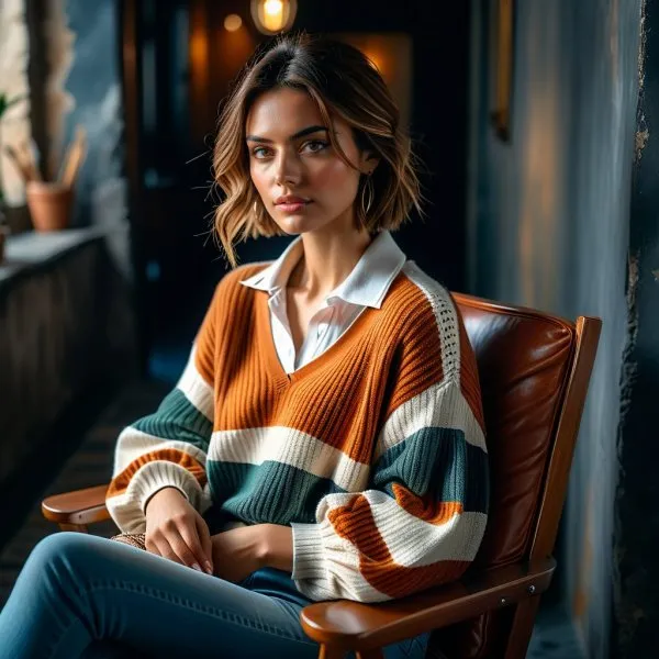 Француженка в стиле casual на фоне темноты. stable diffusion