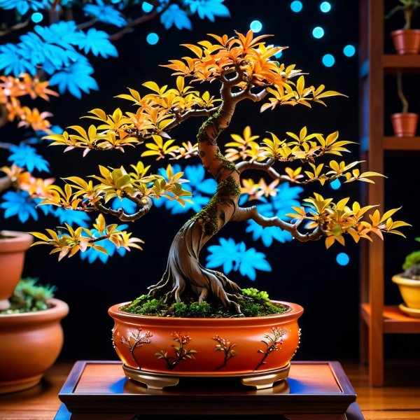 Бioluminescent Bonsai: Ностальгия в Звездном Небе. stable diffusion