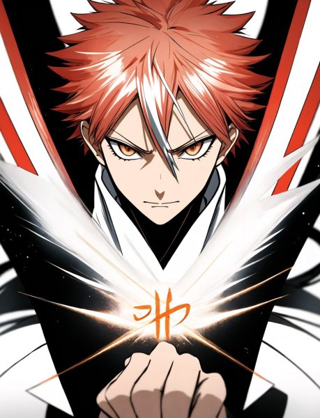 Ичиго Куросаки в атаке: арт Bleach. stable diffusion