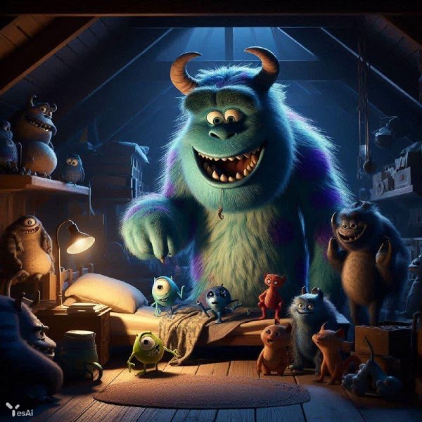 Кошачьи монстры: сцена из Monsters, Inc. dalle