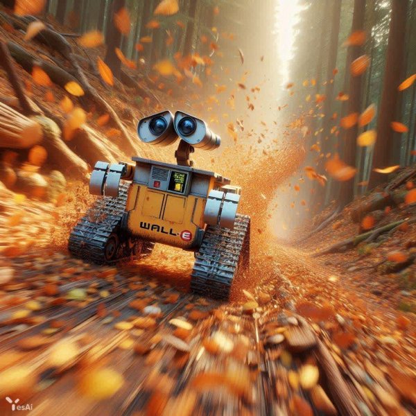 WALL-E: Порывистый бег сквозь осенний лес. dalle