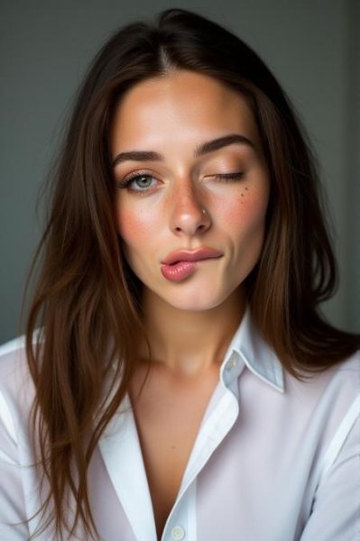LoRA ID: 151594. FLUX more real face with bit lips and wink eyes