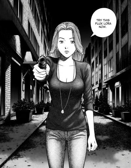 LoRA ID: 690155. Naoki Urasawa manga style Flux Lora