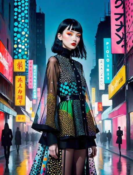 Дreamscape моды: синтез стилей Ann Demeulemeester и Yayoi Kusama. stable diffusion