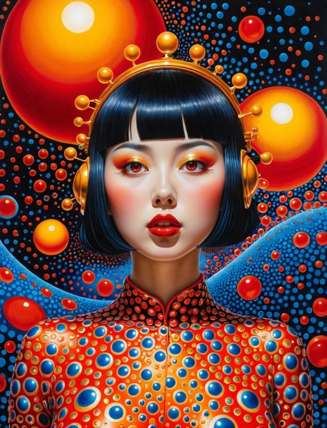 Синтез стилей: Kusama и Sorayama в сюрреалистическом мире Дали. stable diffusion