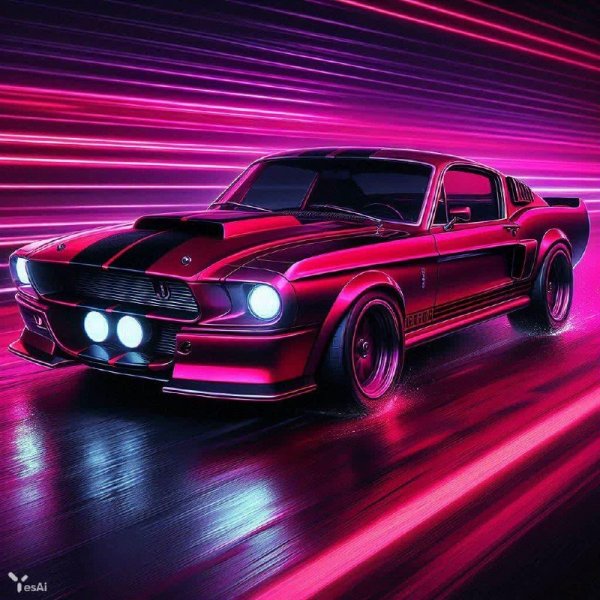 Неоновая Поездка в Ночи: Shelby GT500 в Стиле Ретровейв. dalle