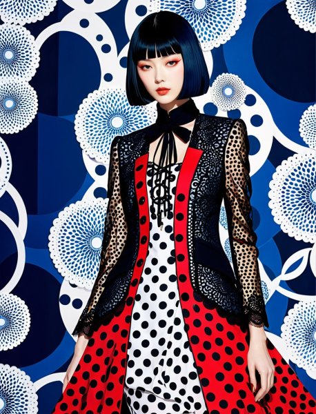 Слияние стилей: от Ann Demeulemeester к Yayoi Kusama. stable diffusion