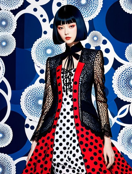 Слияние стилей: от Ann Demeulemeester к Yayoi Kusama. stable diffusion