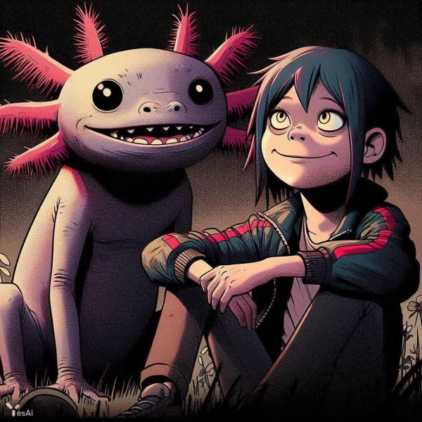 Мультипликационная Метаморфоза: Аксолотль-Ева в Стиле Disney и Gorillaz. dalle