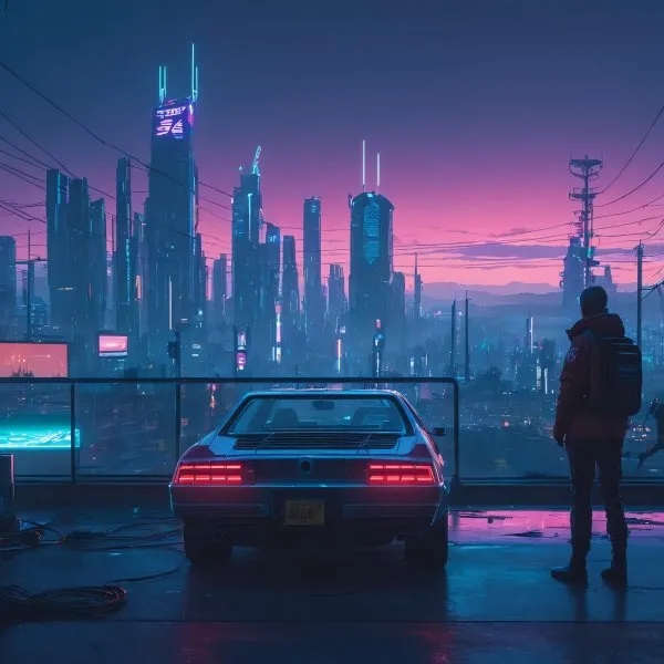 Киберпанковый Город в Сумерках: Цифровое Будущее от Simon Stålenhag. stable diffusion