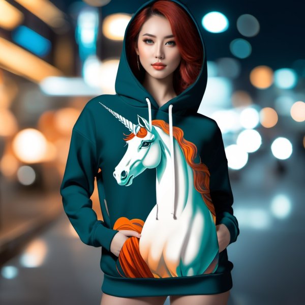 Кинематографическая реклама с Printed Ultra Violet Unicorn Ukiyo-E Hoodie-Wrap. stable diffusion