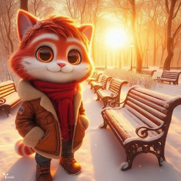 Зимний Идиллий: Свет Луча на Снежном Парке. dalle
