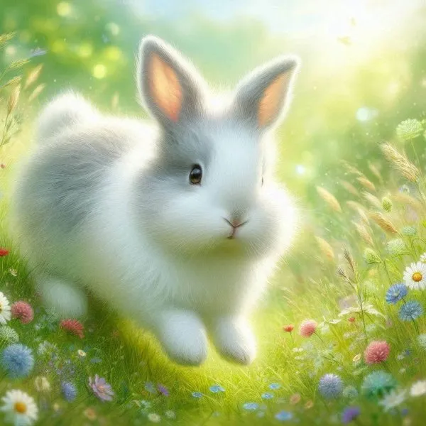 Играющий Кролик в Лугах Цветения. dalle