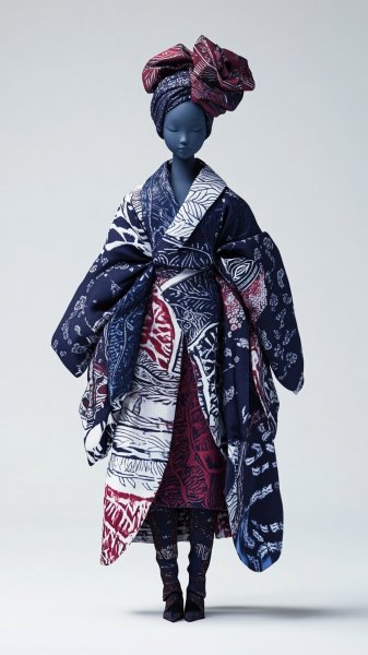 Модная кукла в стиле Shibori и Batik. Генерация из нейросети Midjourney